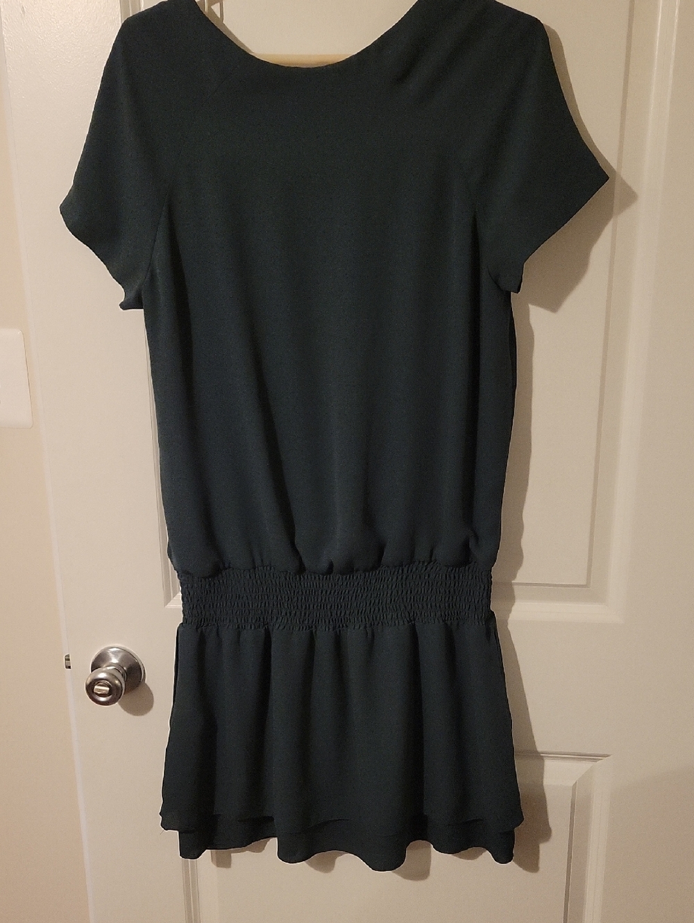 Banana Republic Dark Green Short-Sleeve Smocked-Waist Mini Dress